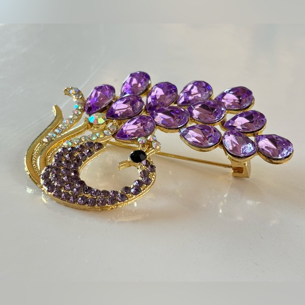 Crystal Rhinestone Peacock Brooch - Picture 2 of 4